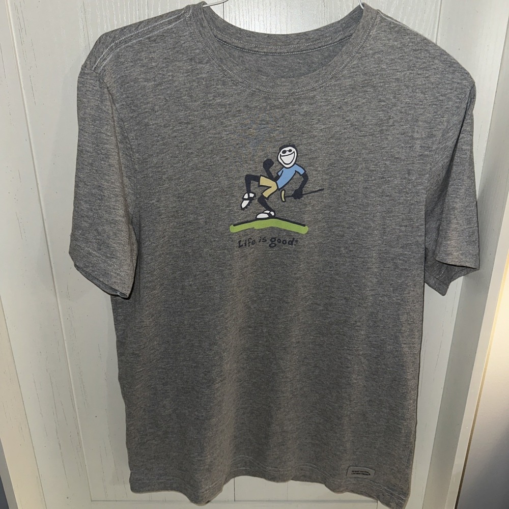 Life Is Good Mens T Shirt Small Golf Graphic Crusher Short Sleeve Gray